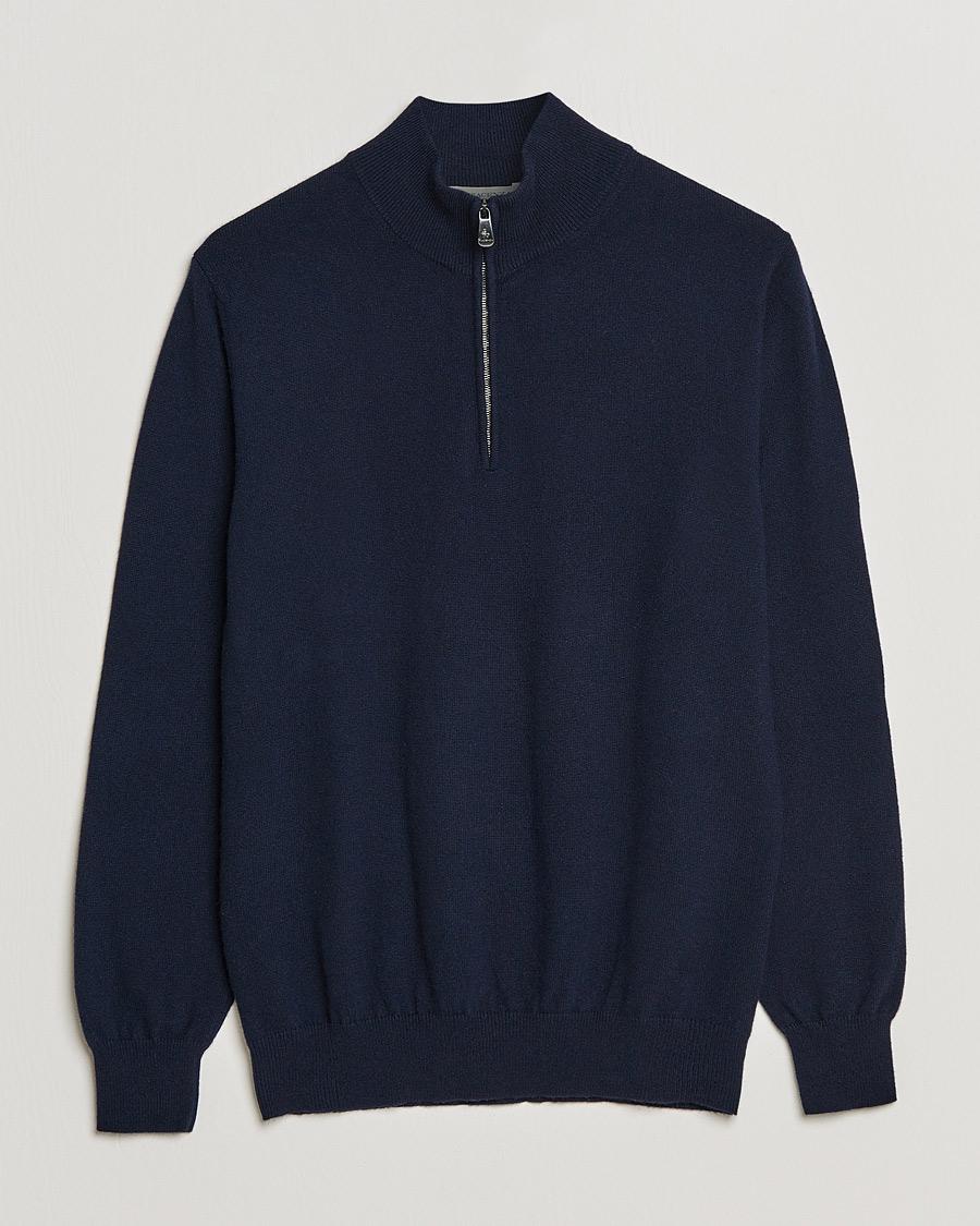 Hombres | Jerséis y prendas de punto | Piacenza Cashmere | Cashmere Half Zip Sweater Navy