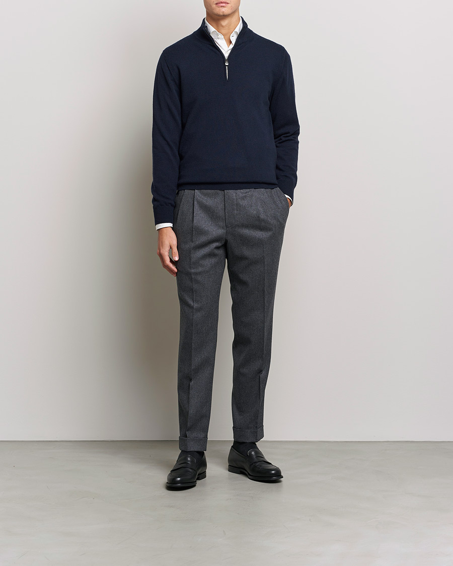 Hombres | Jerséis y prendas de punto | Piacenza Cashmere | Cashmere Half Zip Sweater Navy