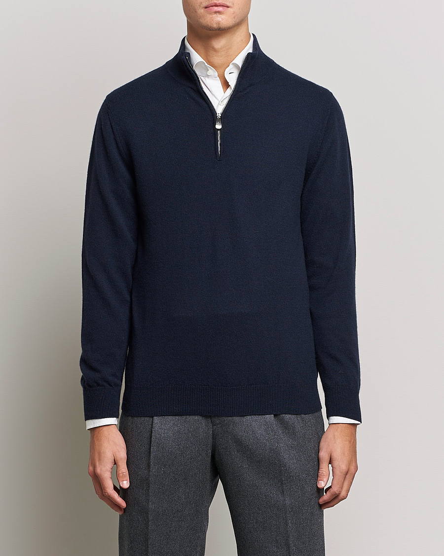 Hombres | Jerséis de cachemira | Piacenza Cashmere | Cashmere Half Zip Sweater Navy