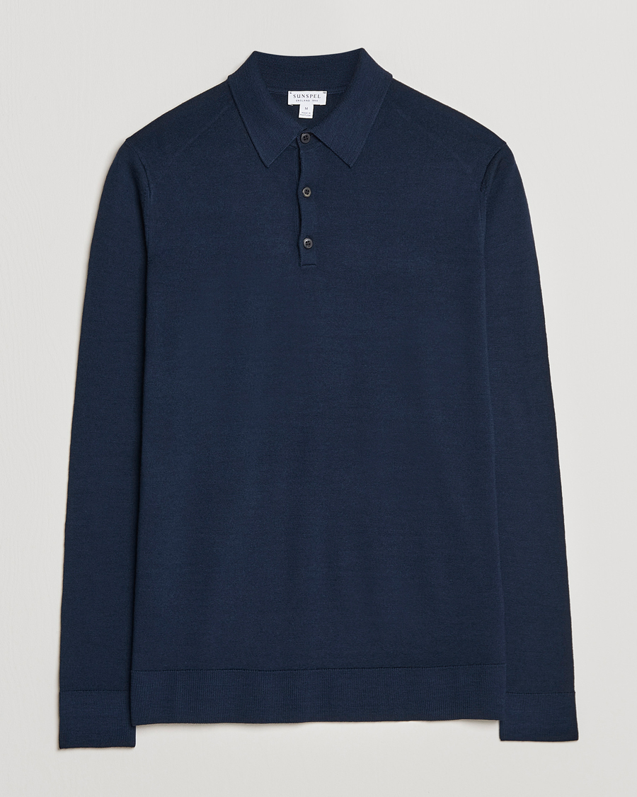 Hombres | Jerséis y prendas de punto | Sunspel | Long Sleeve Polo Navy