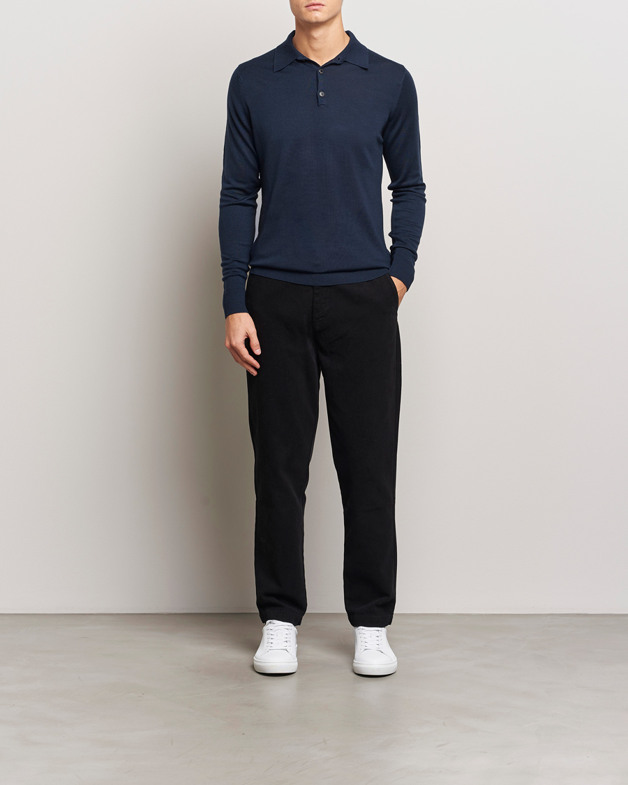 Hombres | Jerséis y prendas de punto | Sunspel | Long Sleeve Polo Navy