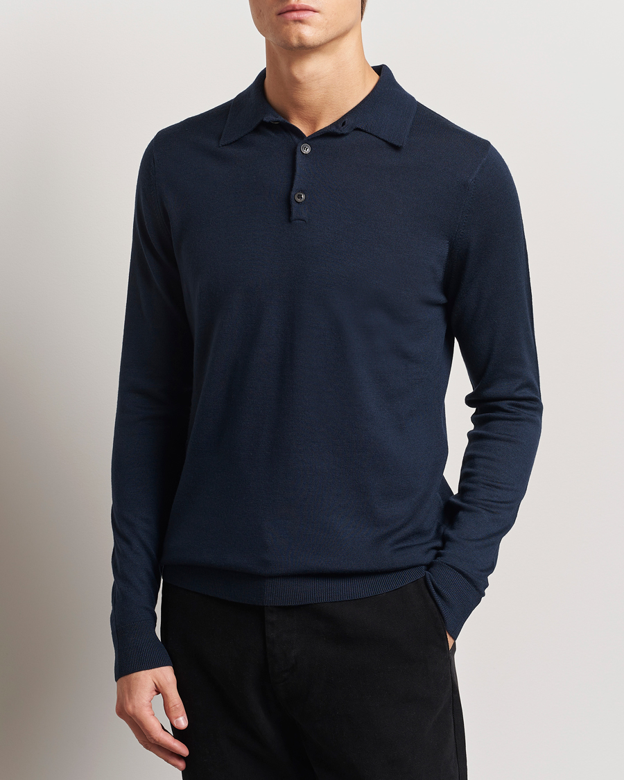 Hombres | Jerséis y prendas de punto | Sunspel | Long Sleeve Polo Navy