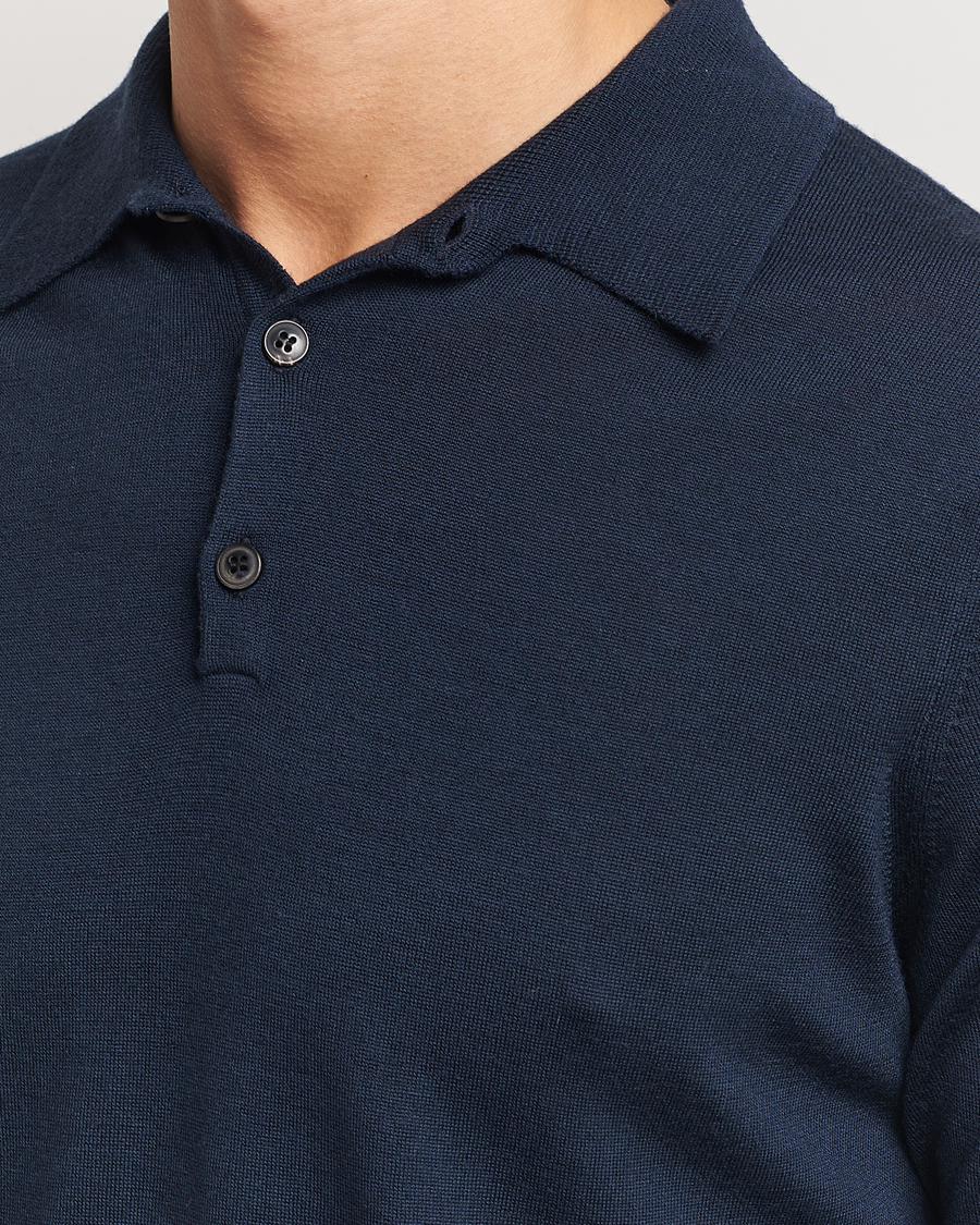 Hombres | Jerséis y prendas de punto | Sunspel | Long Sleeve Polo Navy