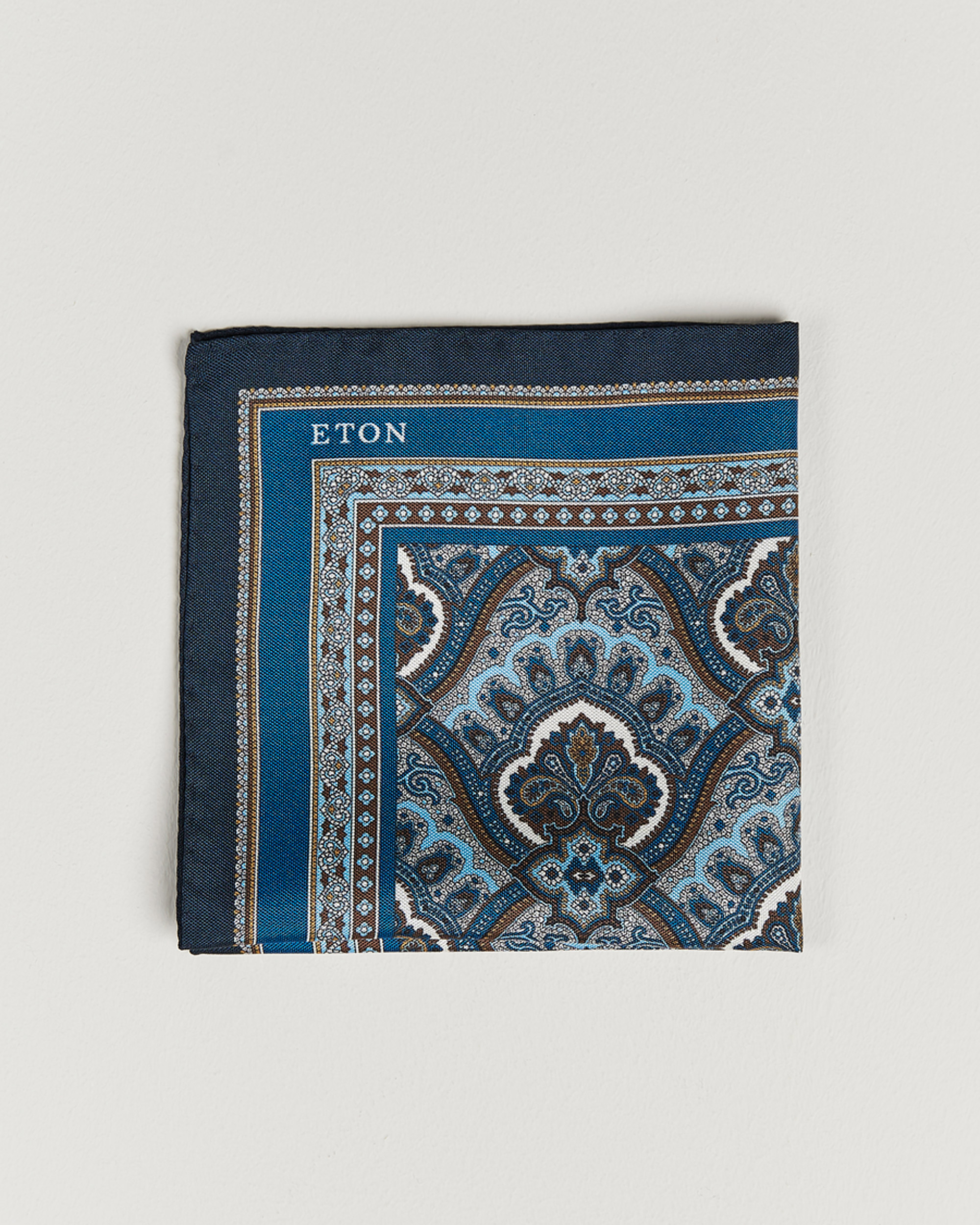 Hombres | Pañuelos de bolsillo | Eton | Silk Paisley Print Pocket Square Blue