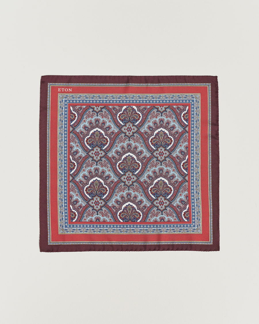 Hombres | Pañuelos de bolsillo | Eton | Silk Paisley Print Pocket Square Red