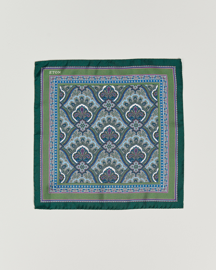 Hombres | Pañuelos de bolsillo | Eton | Silk Paisley Print Pocket Square Green