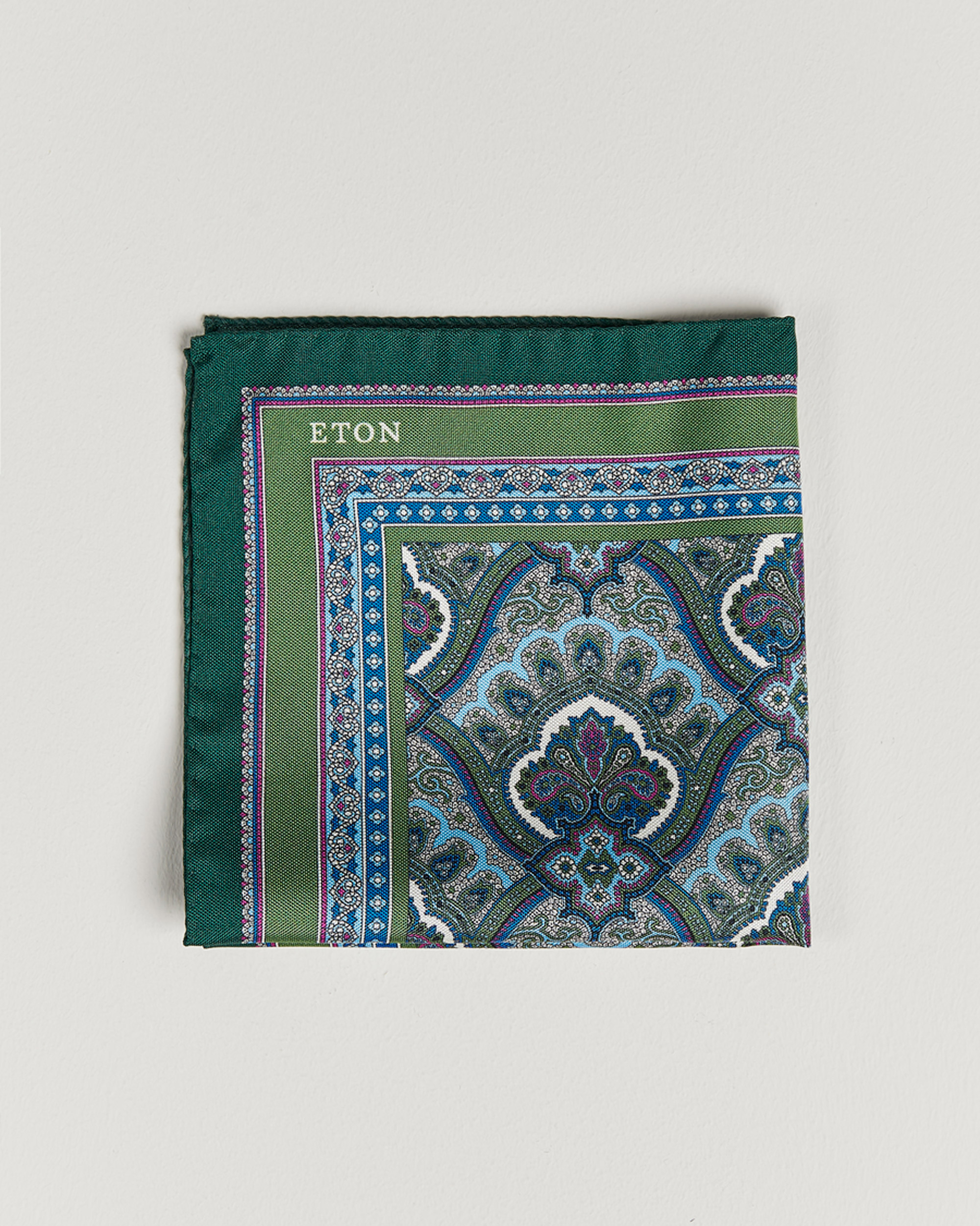 Hombres | Pañuelos de bolsillo | Eton | Silk Paisley Print Pocket Square Green
