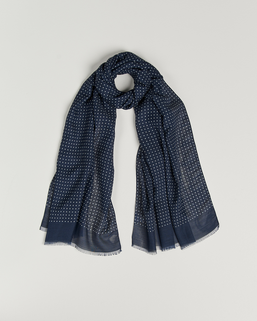 Hombres | Eton Silk Wool Polka Dot Scarf Blue | Eton | Silk Wool Polka Dot Scarf Blue