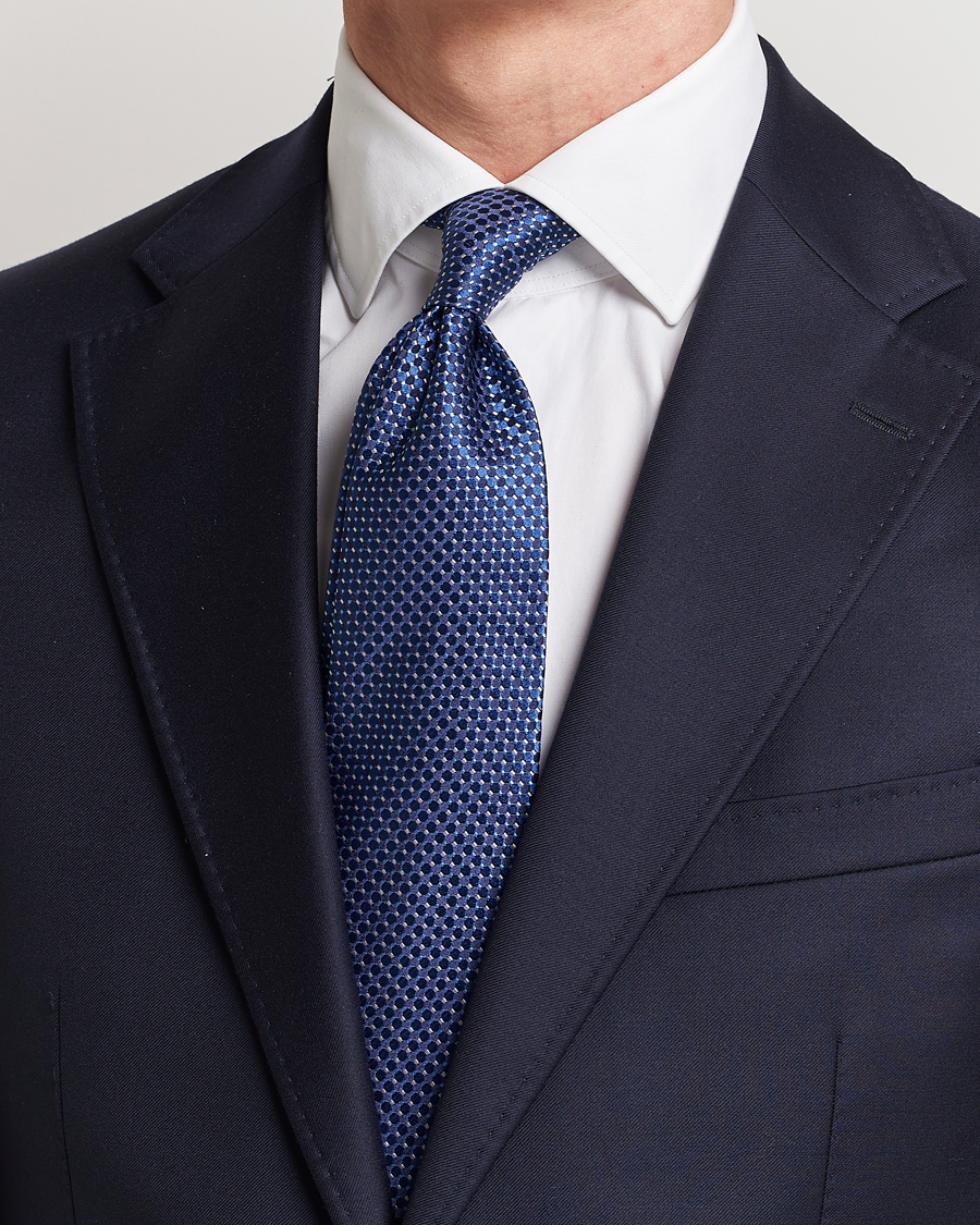 Hombres | Corbatas | Eton | Silk Geometric Weave Tie Navy