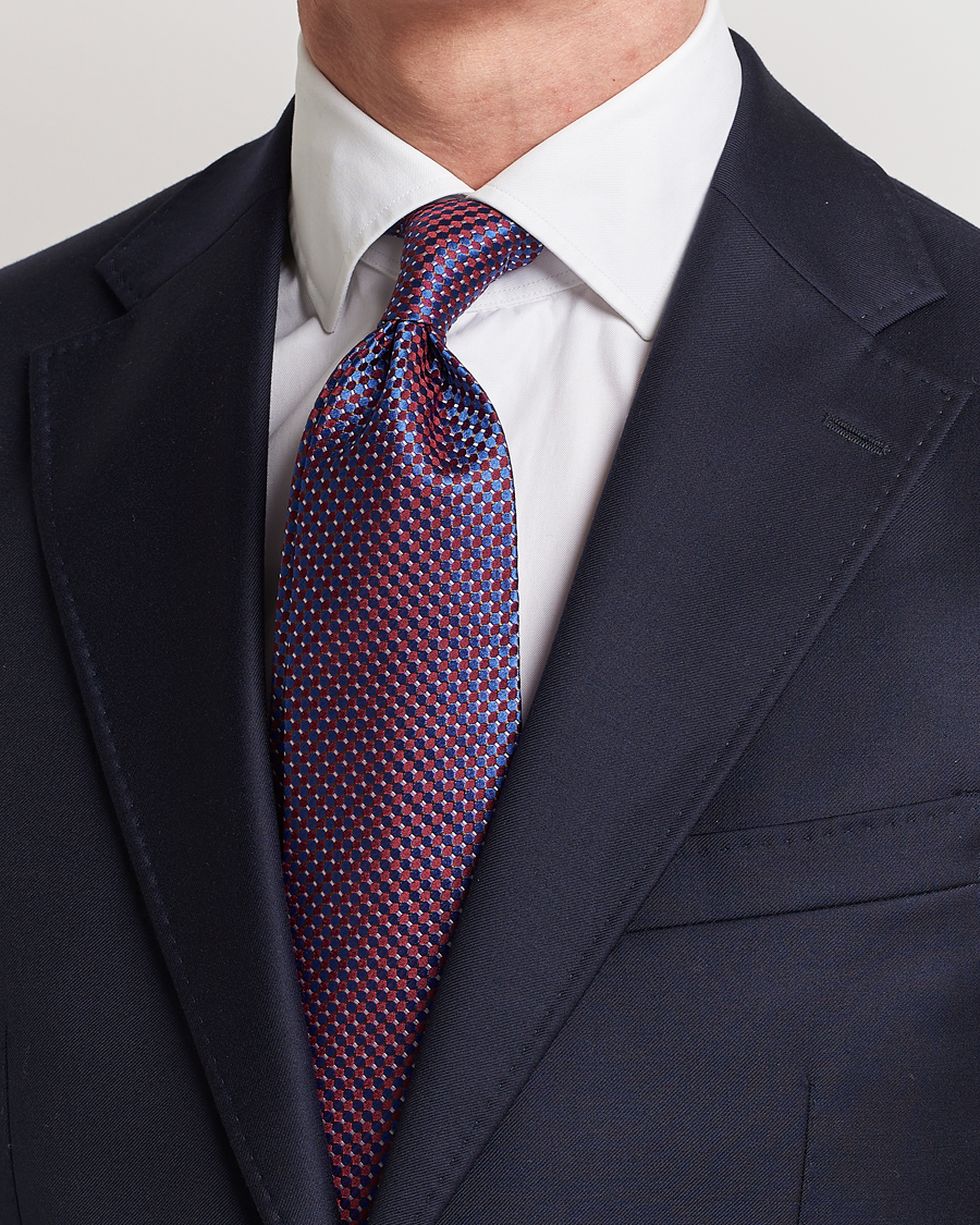 Hombres |  | Eton | Silk Geometric Weave Tie Blue/Red