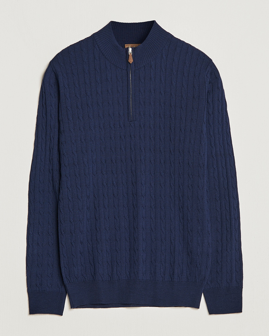 Hombres | Jerséis y prendas de punto | Stenströms | Merino Cable Half Zip Navy