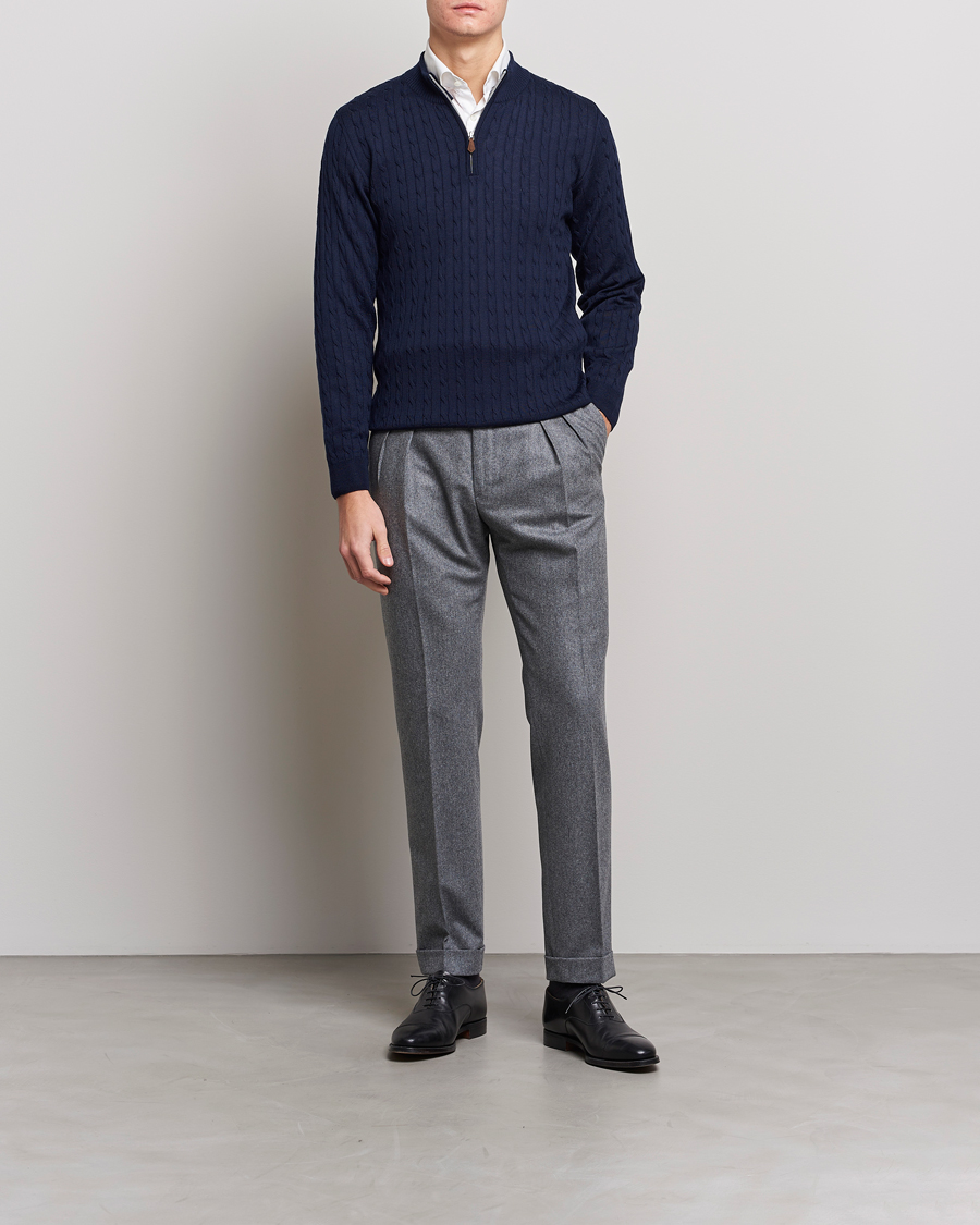 Hombres | Jerséis y prendas de punto | Stenströms | Merino Cable Half Zip Navy