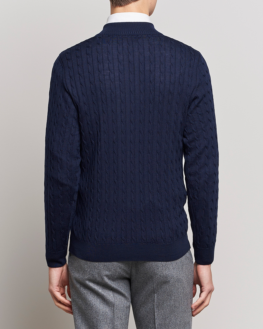 Hombres | Jerséis y prendas de punto | Stenströms | Merino Cable Half Zip Navy