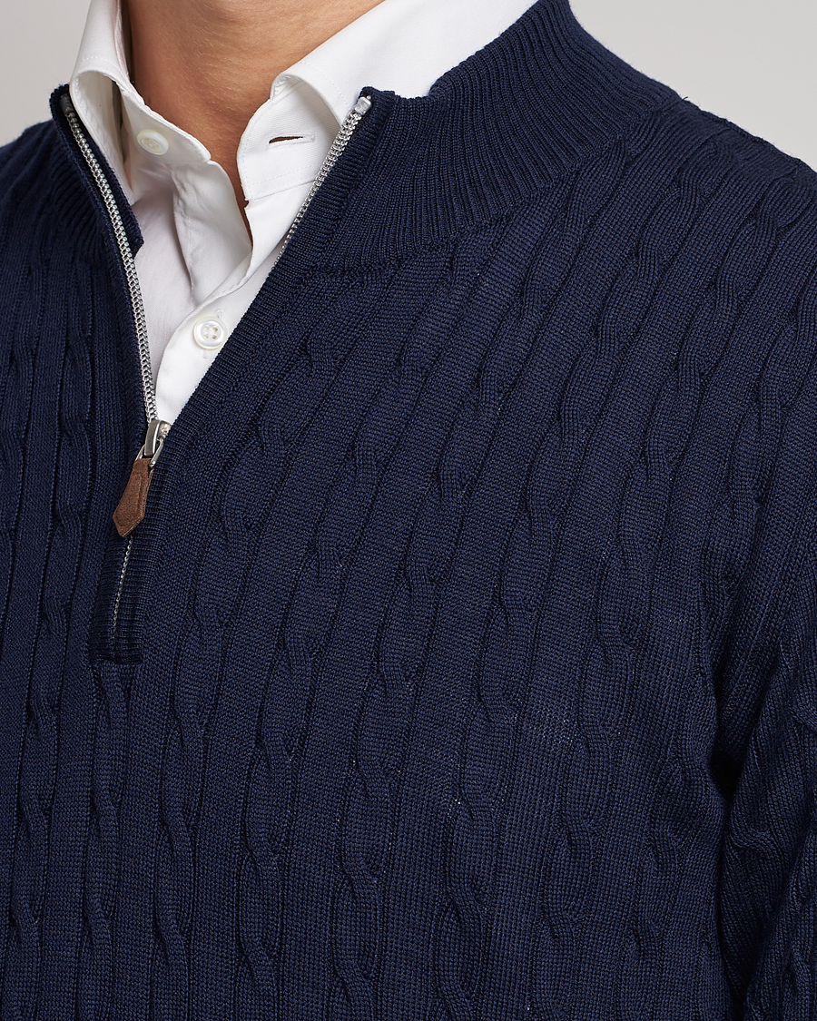 Hombres | Jerséis y prendas de punto | Stenströms | Merino Cable Half Zip Navy
