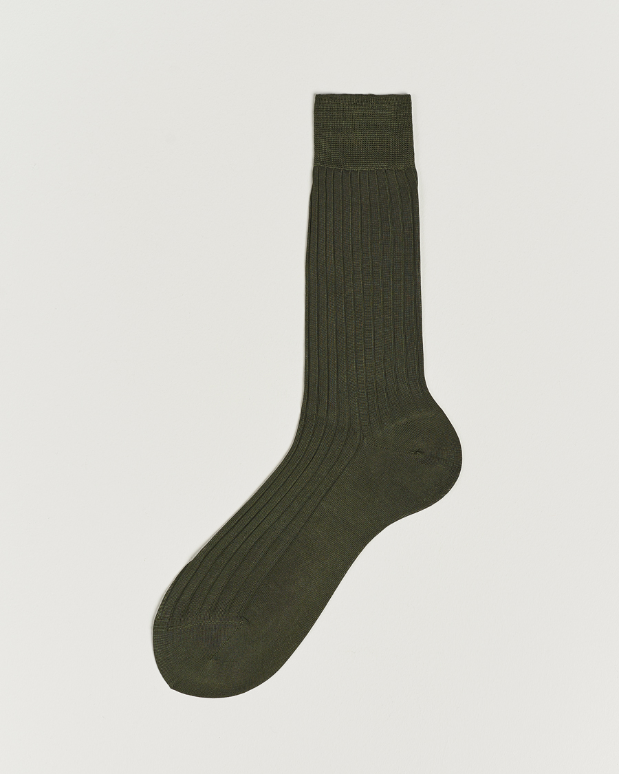 Hombres | Ropa interior y calcetines | Bresciani | Cotton Ribbed Short Socks Olive Green