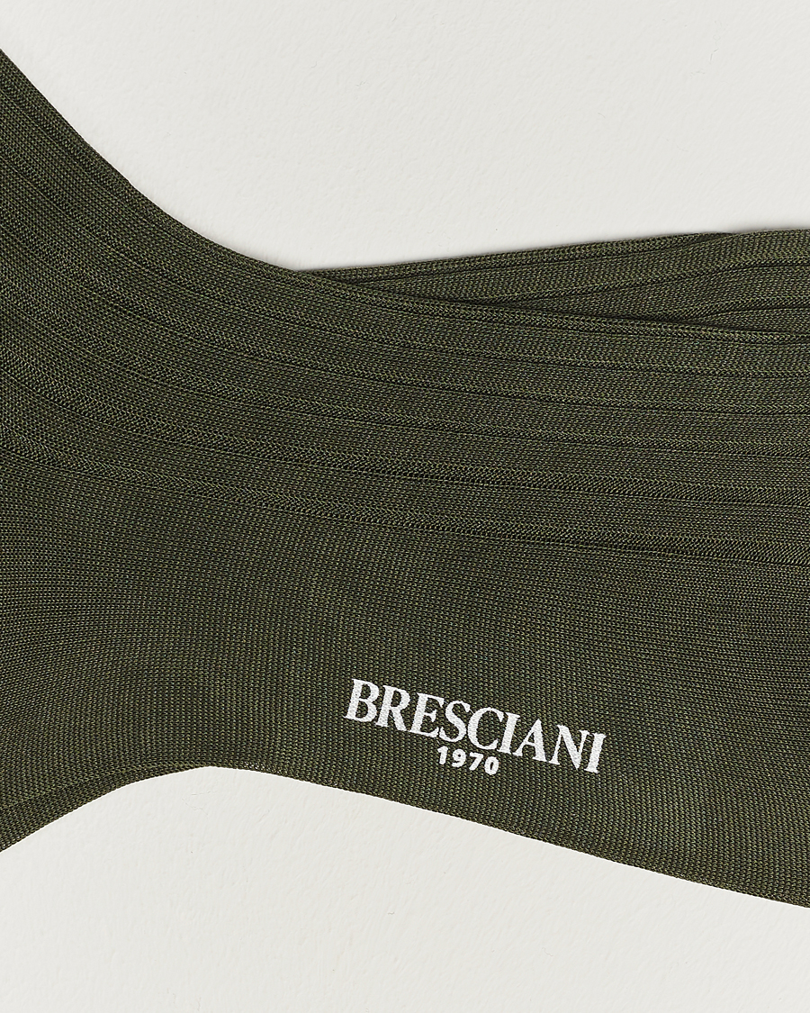 Hombres | Ropa interior y calcetines | Bresciani | Cotton Ribbed Short Socks Olive Green
