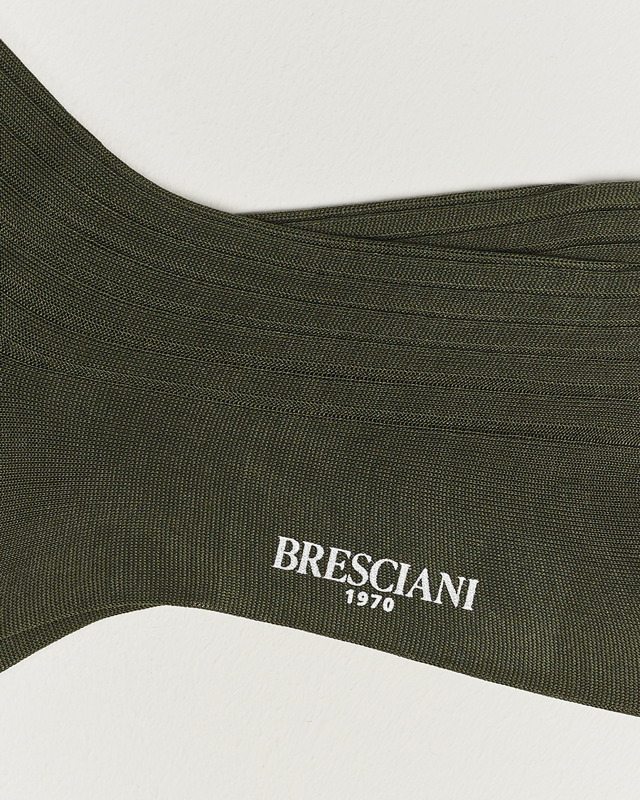 Hombres | Ropa interior y calcetines | Bresciani | Cotton Ribbed Short Socks Olive Green