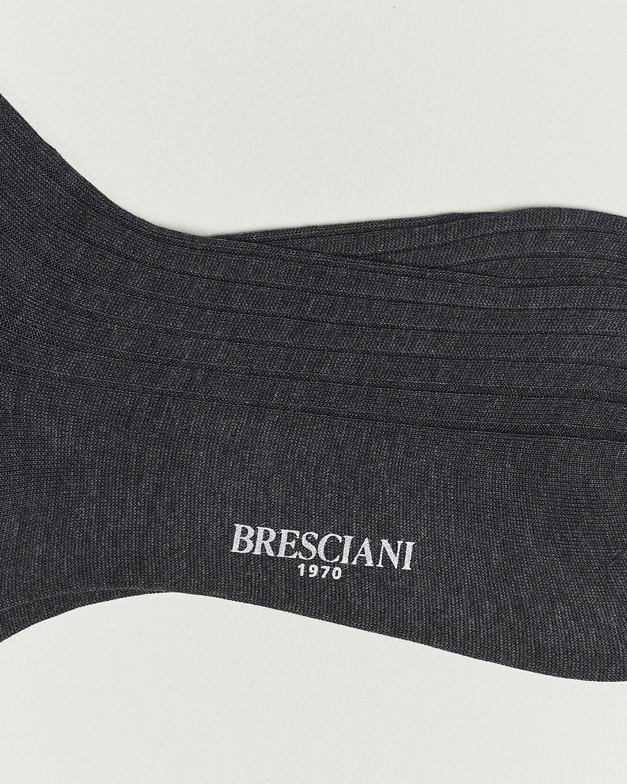 Hombres | Italian Department | Bresciani | Cotton Ribbed Short Socks Grey Melange