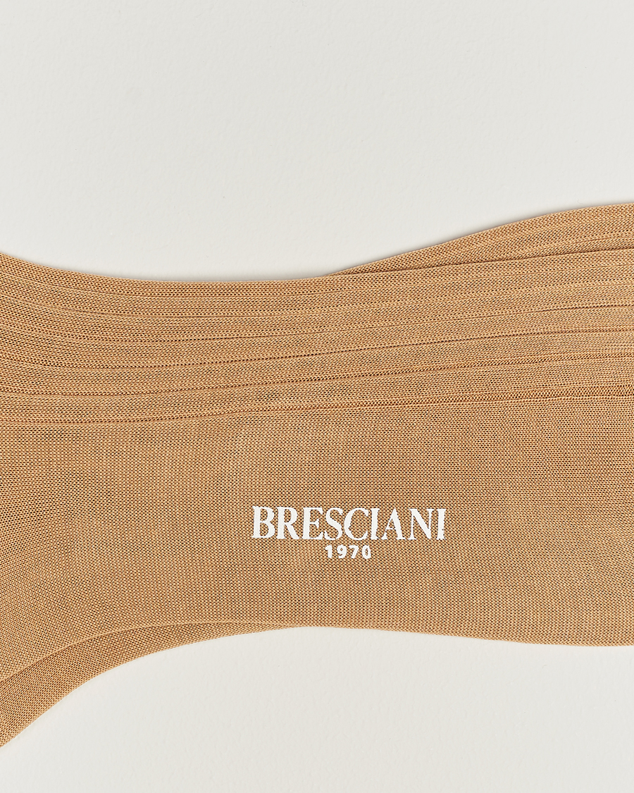 Hombres | Calcetines diarios | Bresciani | Cotton Ribbed Short Socks Light Khaki