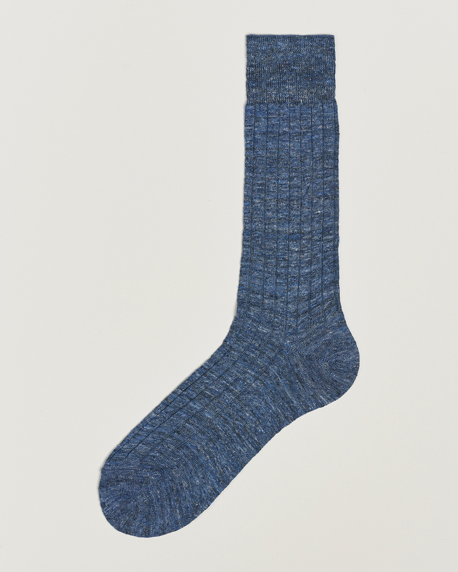 Hombres | Ropa interior y calcetines | Bresciani | Linen Ribbed Short Socks Blue Melange