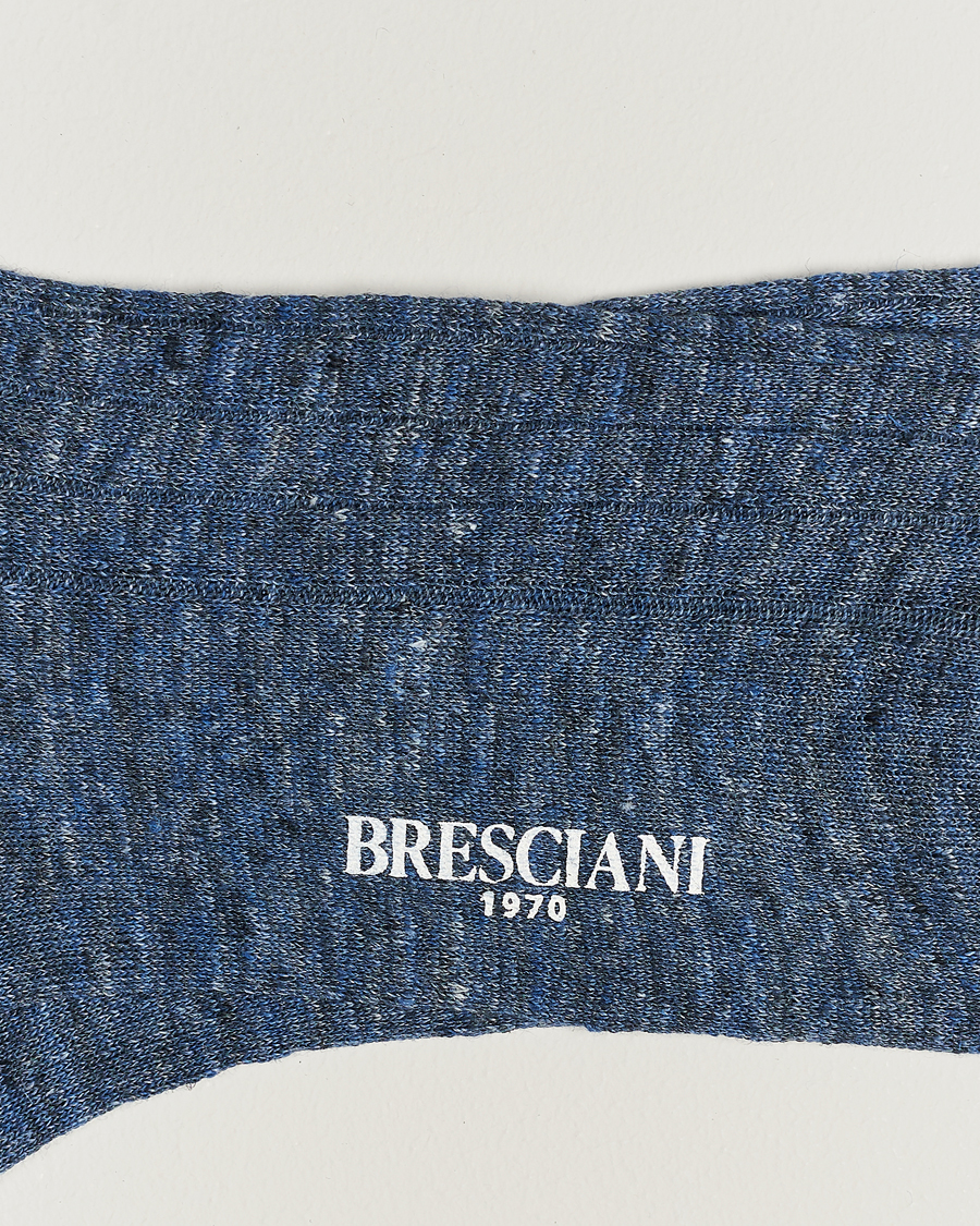 Hombres | El armario de lino | Bresciani | Linen Ribbed Short Socks Blue Melange
