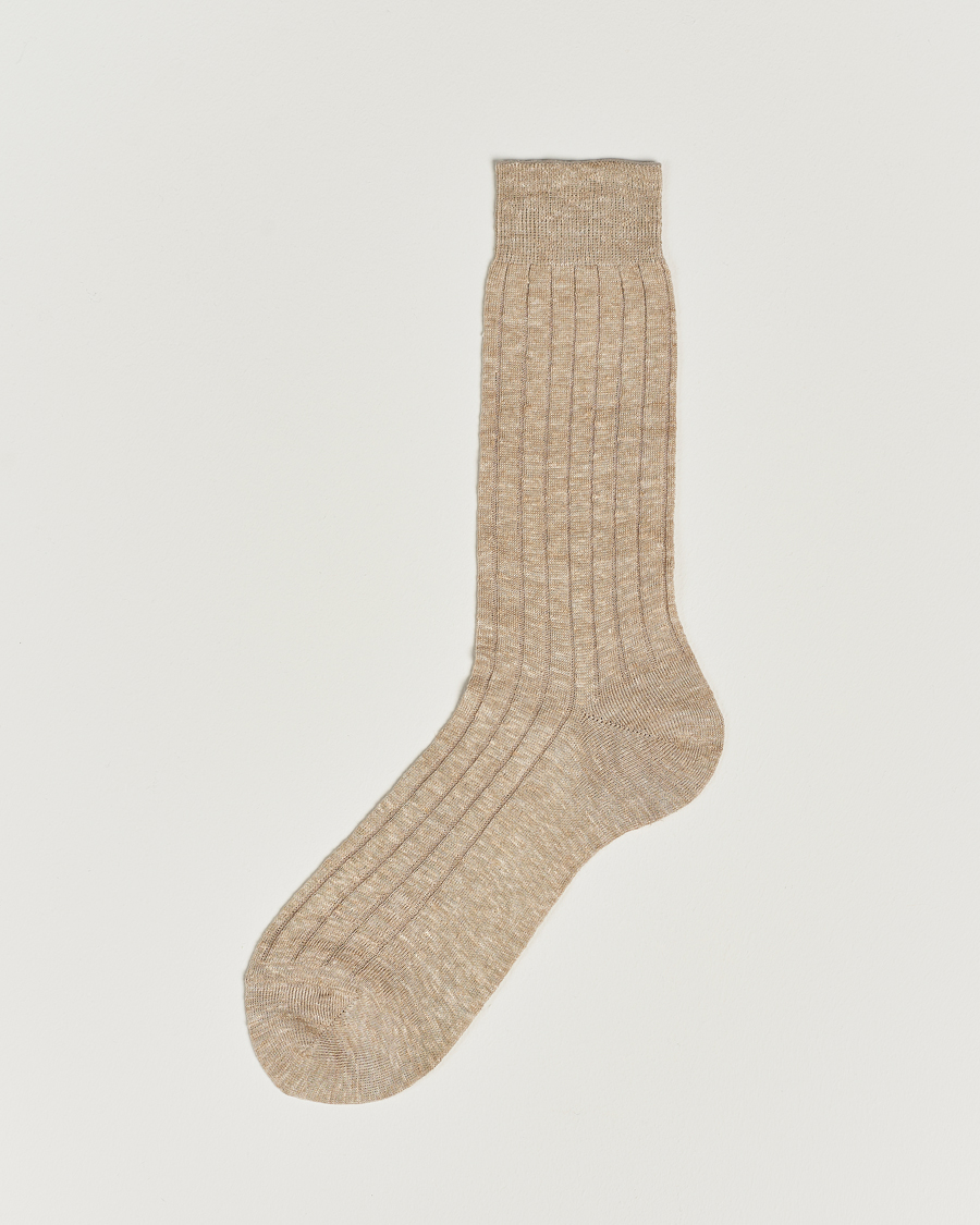 Hombres | Ropa interior y calcetines | Bresciani | Linen Ribbed Short Socks Sand Melange