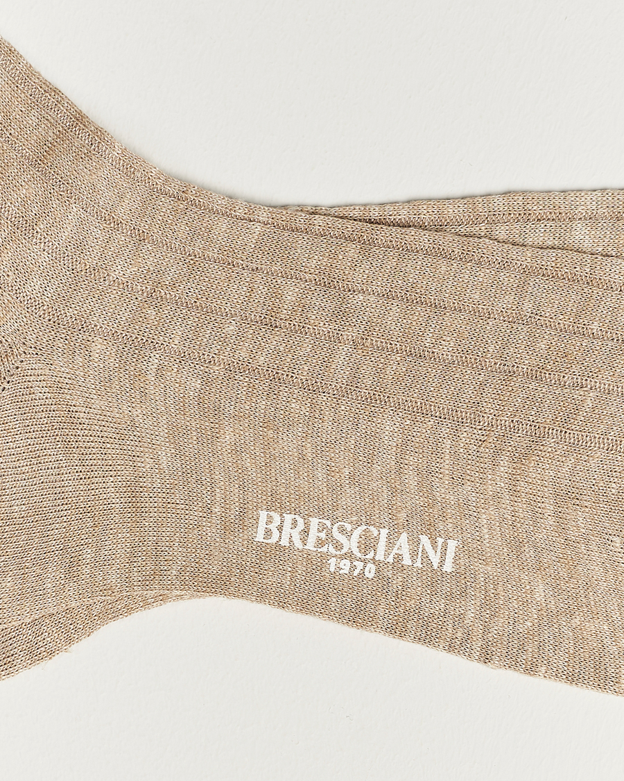 Hombres | El armario de lino | Bresciani | Linen Ribbed Short Socks Sand Melange