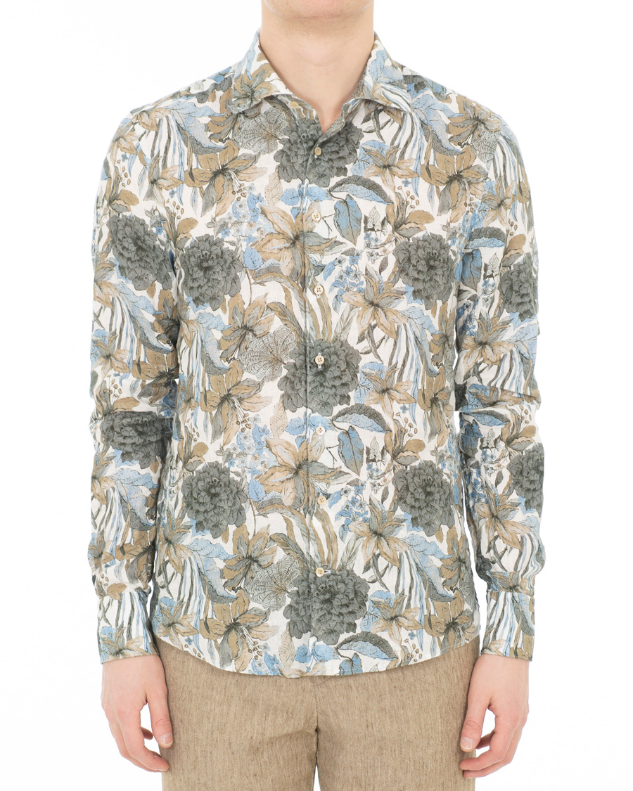 Hombres | Camisas | Stenströms | Slimline Printed Flower Shirt White