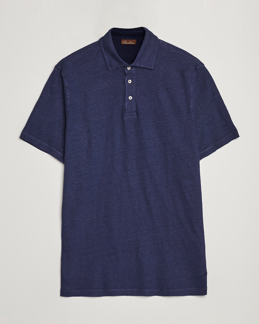 Hombres | Polos | Stenströms | Linen Polo Shirt Navy