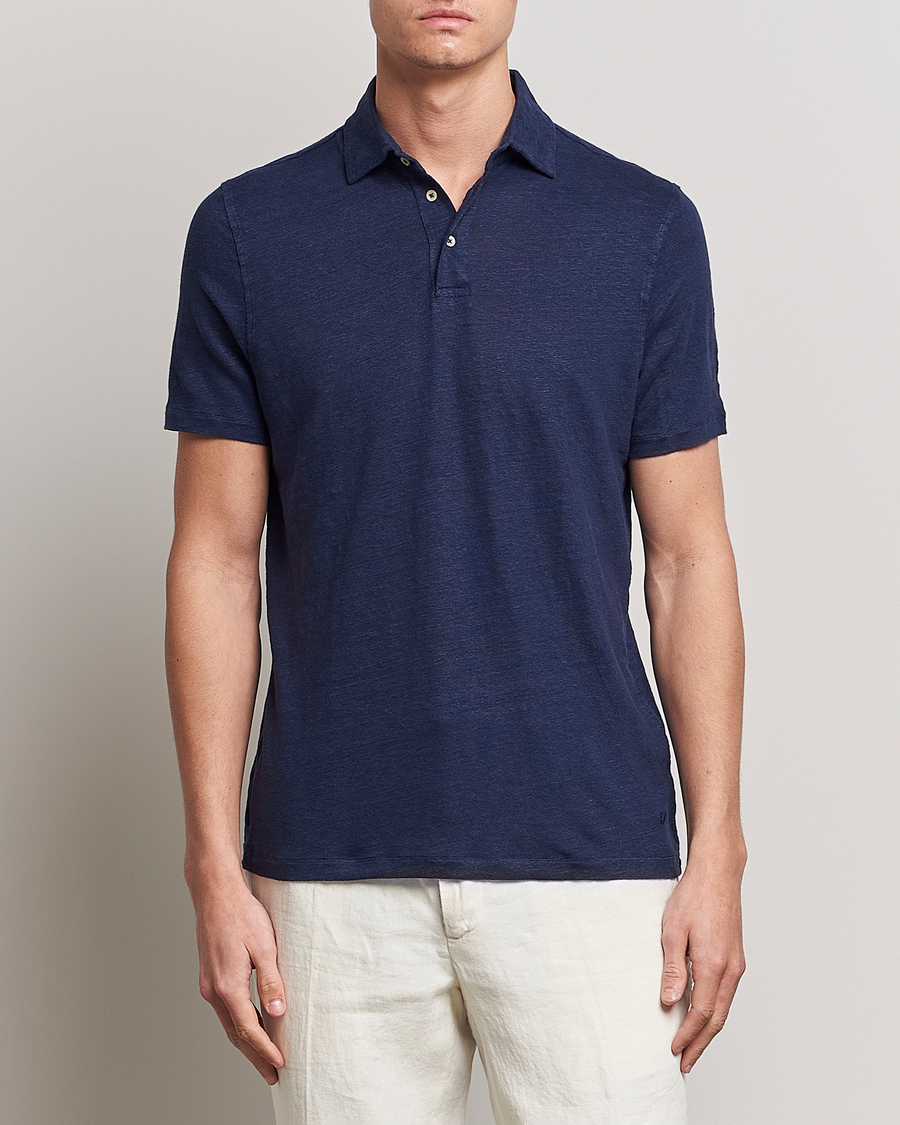 Hombres | Polos | Stenströms | Linen Polo Shirt Navy