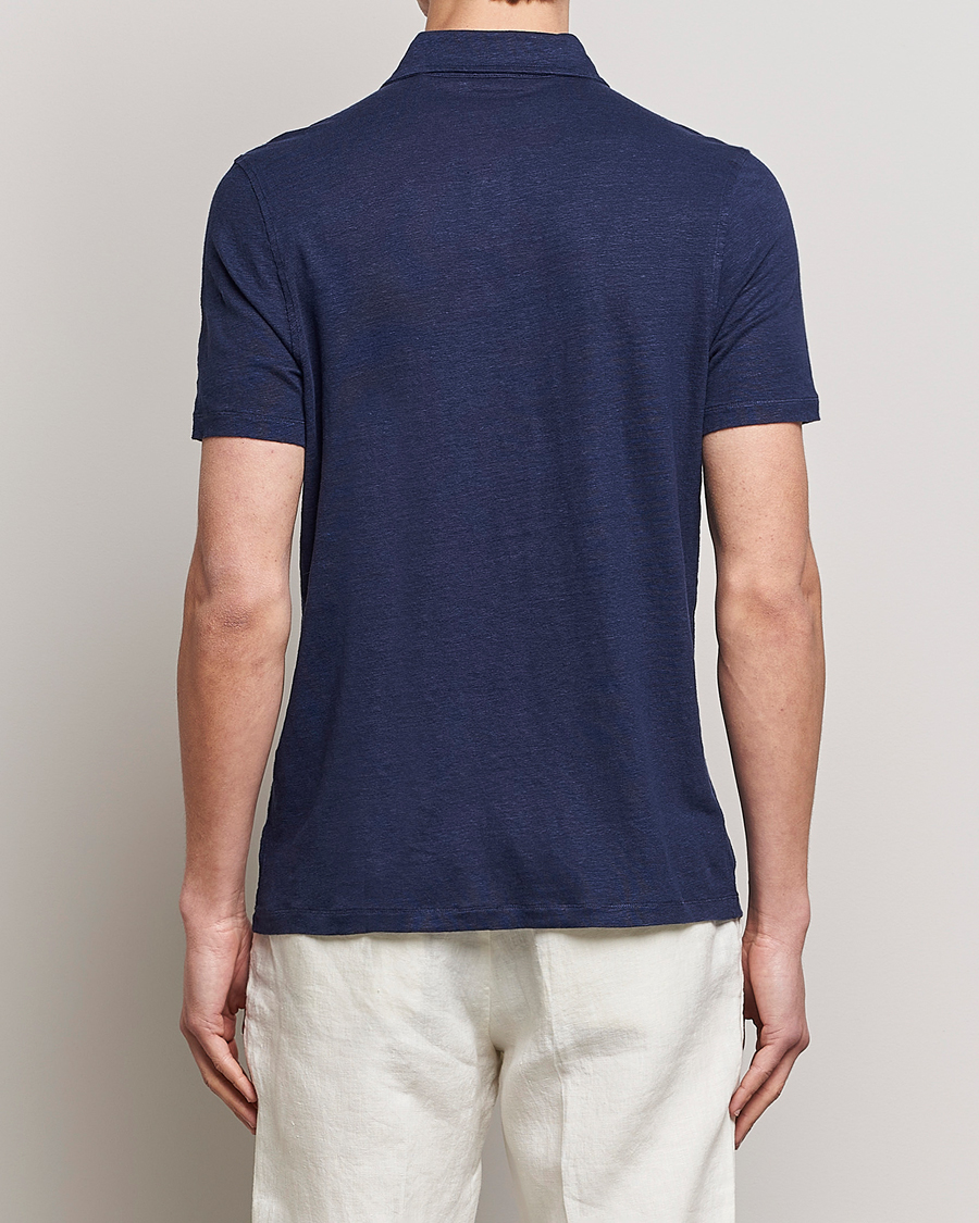 Hombres | Polos | Stenströms | Linen Polo Shirt Navy