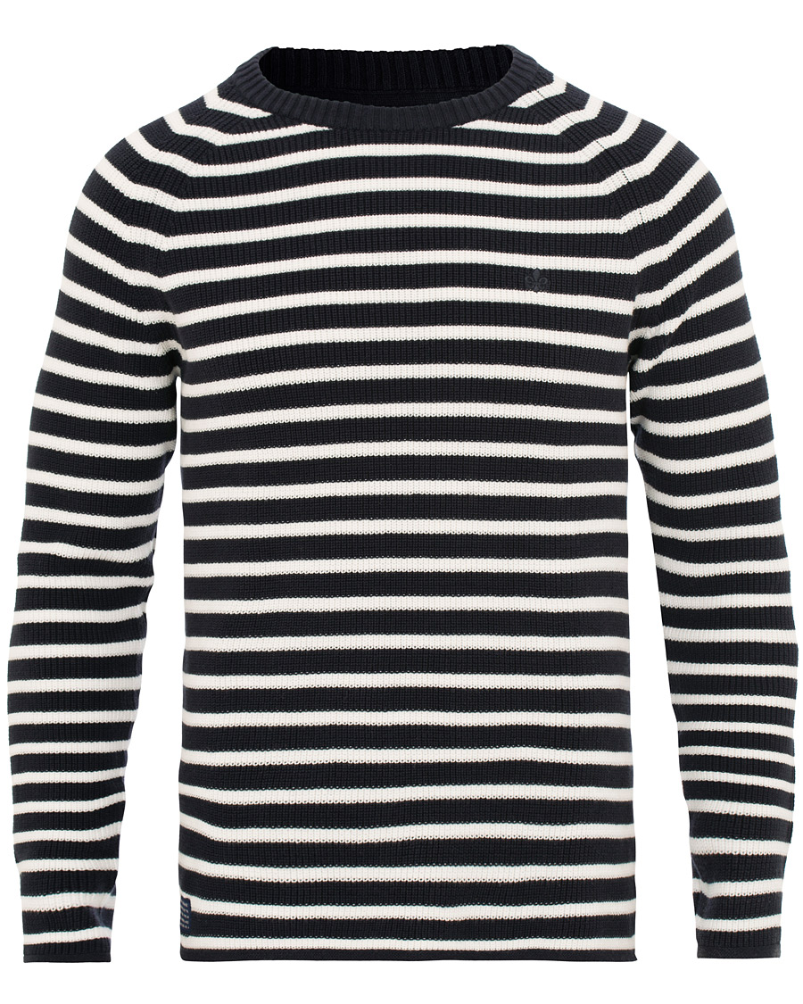 Hombres | Jerséis y prendas de punto | Morris | Calton Stripe O-Neck White/Navy