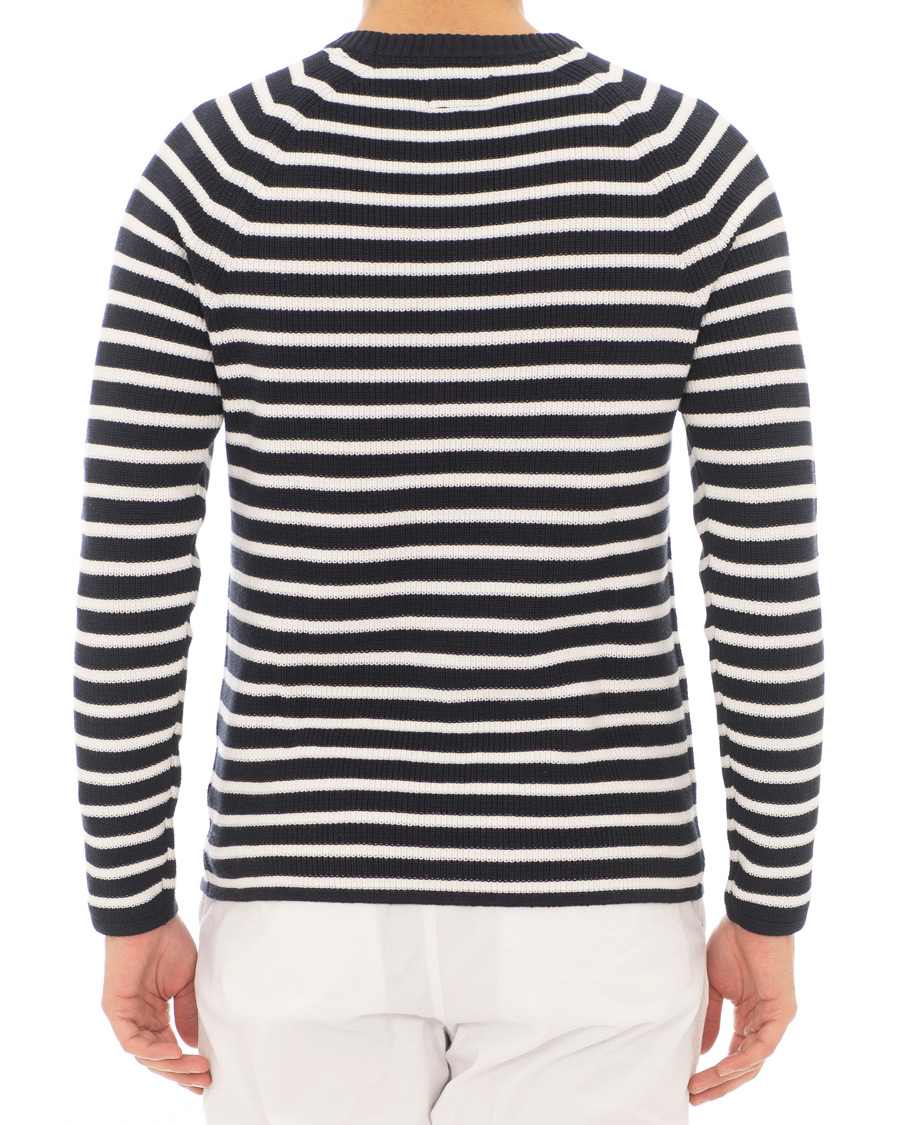 Hombres | Jerséis y prendas de punto | Morris | Calton Stripe O-Neck White/Navy