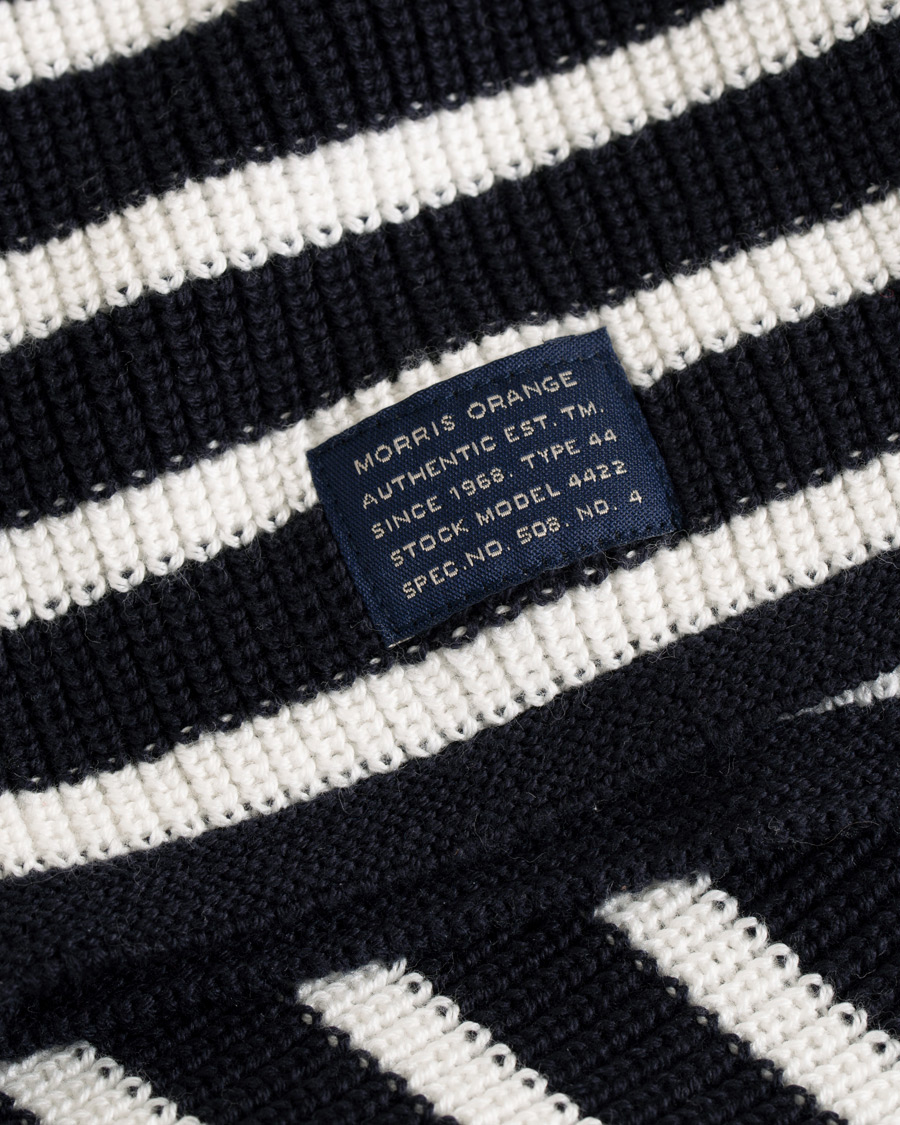 Hombres | Jerséis y prendas de punto | Morris | Calton Stripe O-Neck White/Navy