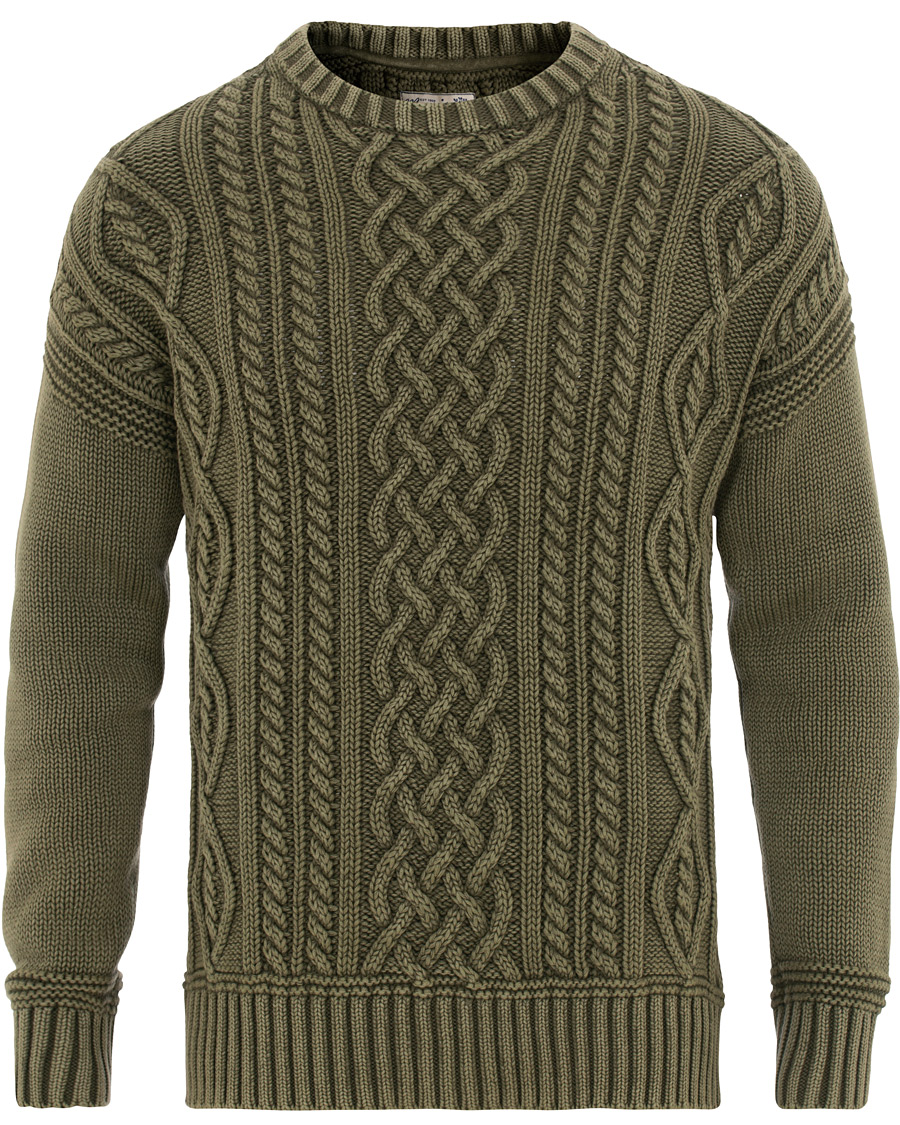 Hombres | Jerséis y prendas de punto | Morris | Cleve Cable O-Neck Washed Olive