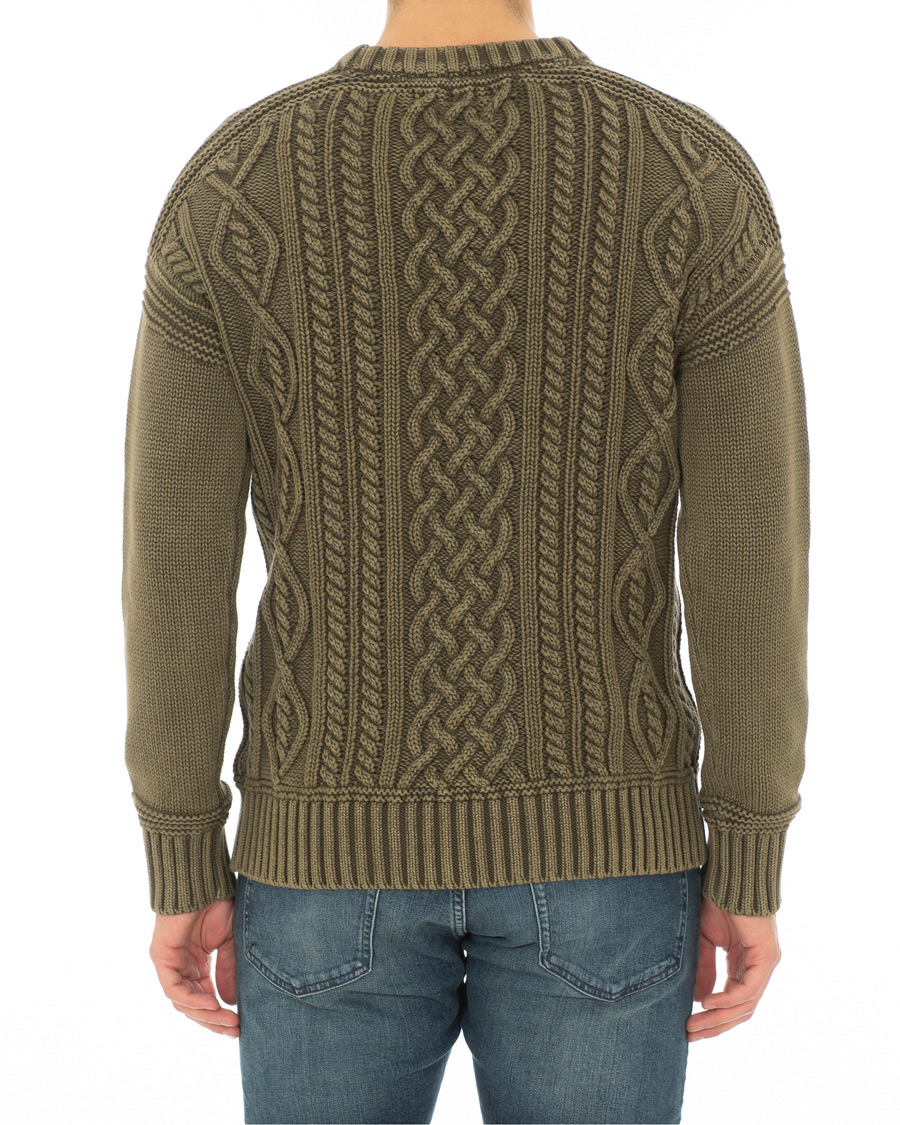 Hombres | Jerséis y prendas de punto | Morris | Cleve Cable O-Neck Washed Olive