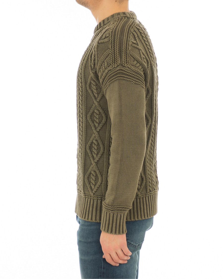 Hombres | Jerséis y prendas de punto | Morris | Cleve Cable O-Neck Washed Olive