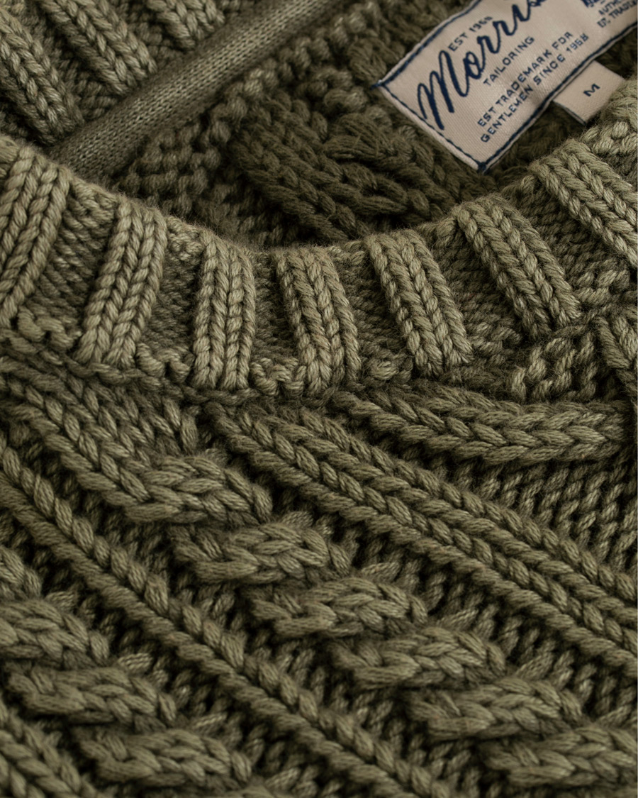 Hombres | Jerséis y prendas de punto | Morris | Cleve Cable O-Neck Washed Olive