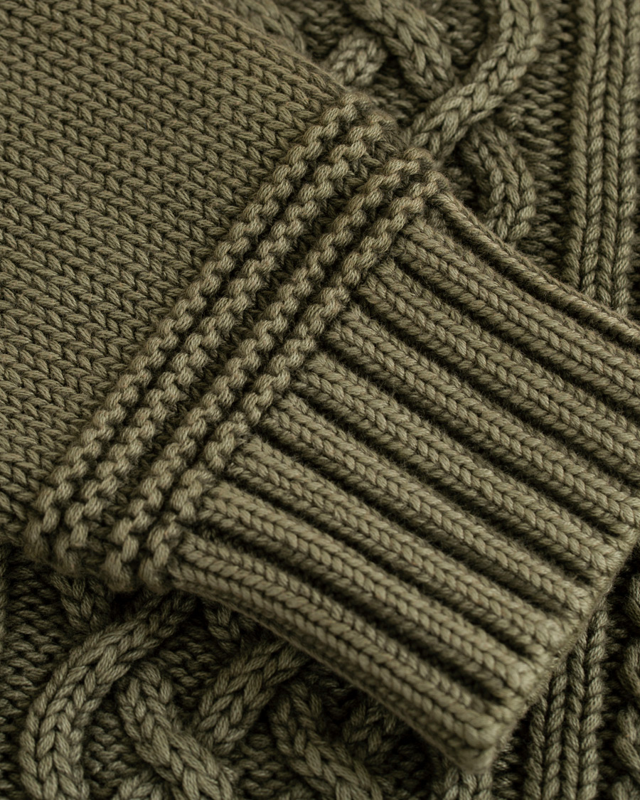 Hombres | Jerséis y prendas de punto | Morris | Cleve Cable O-Neck Washed Olive
