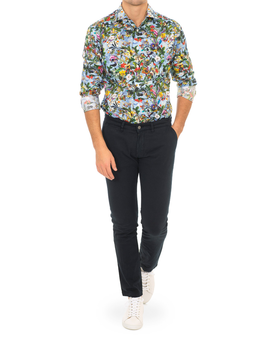 Hombres | Camisas | Eton | Slim Fit Twill Printed Flower Shirt Blue Green