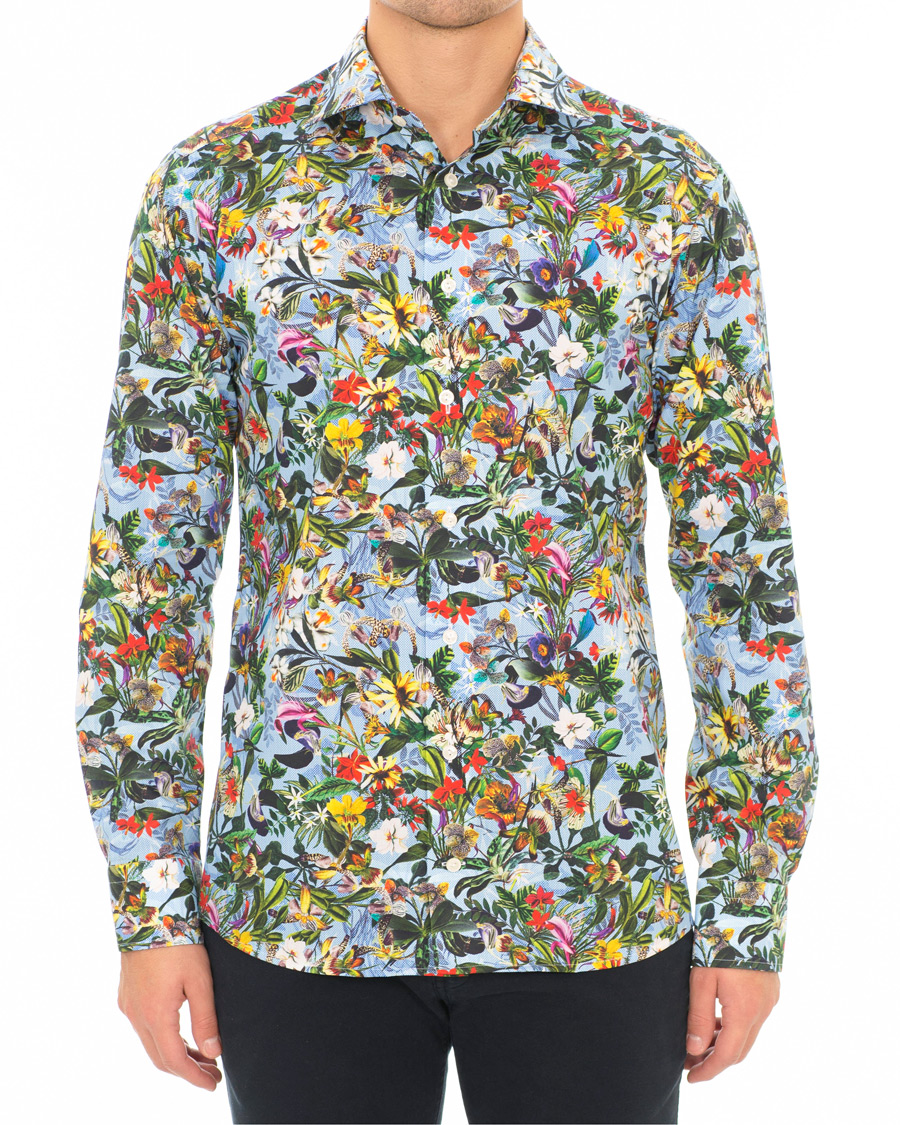Hombres | Camisas | Eton | Slim Fit Twill Printed Flower Shirt Blue Green