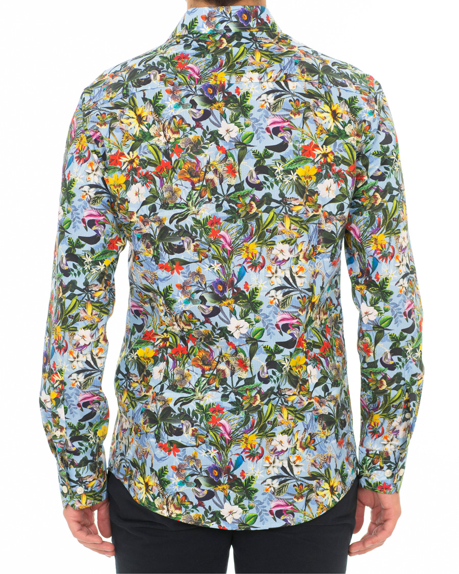 Hombres | Camisas | Eton | Slim Fit Twill Printed Flower Shirt Blue Green