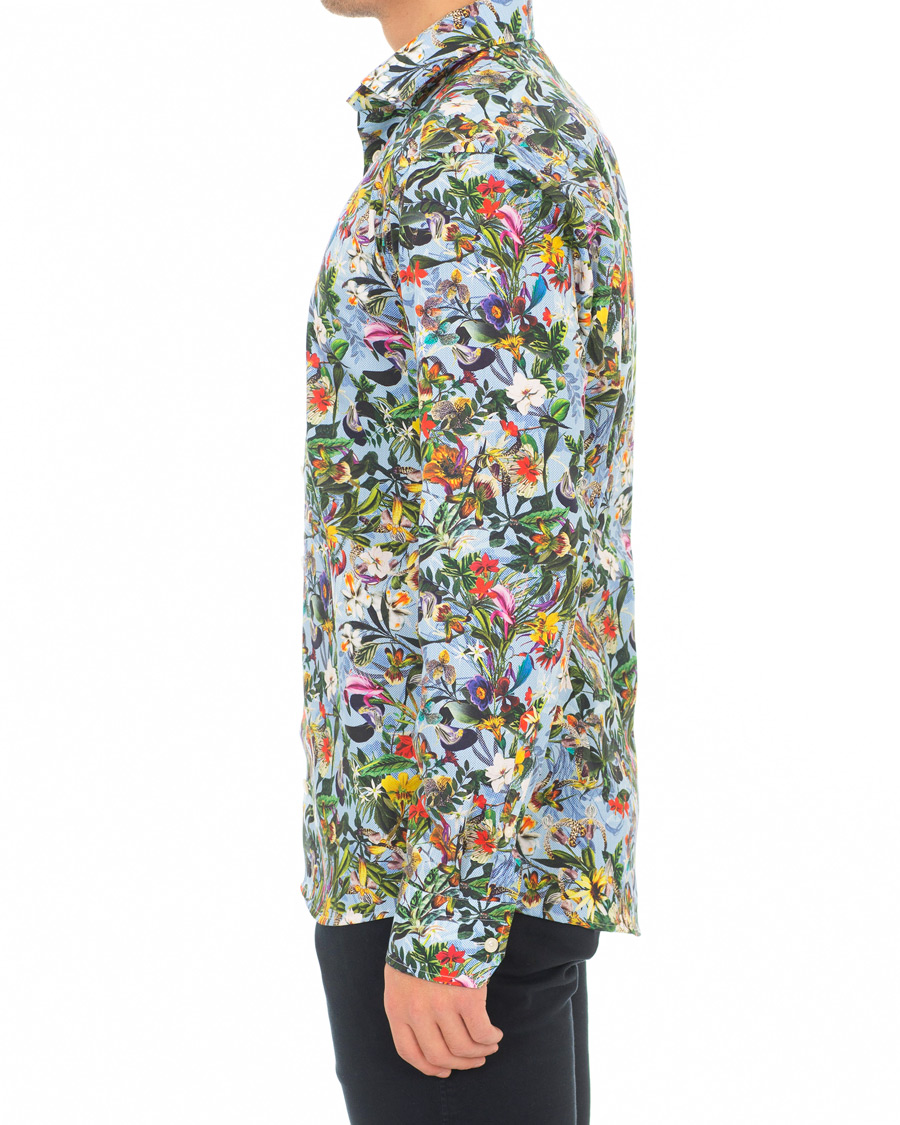 Hombres | Camisas | Eton | Slim Fit Twill Printed Flower Shirt Blue Green