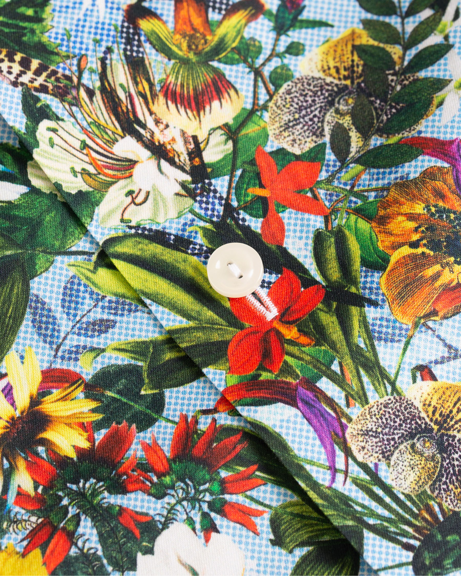 Hombres | Camisas | Eton | Slim Fit Twill Printed Flower Shirt Blue Green