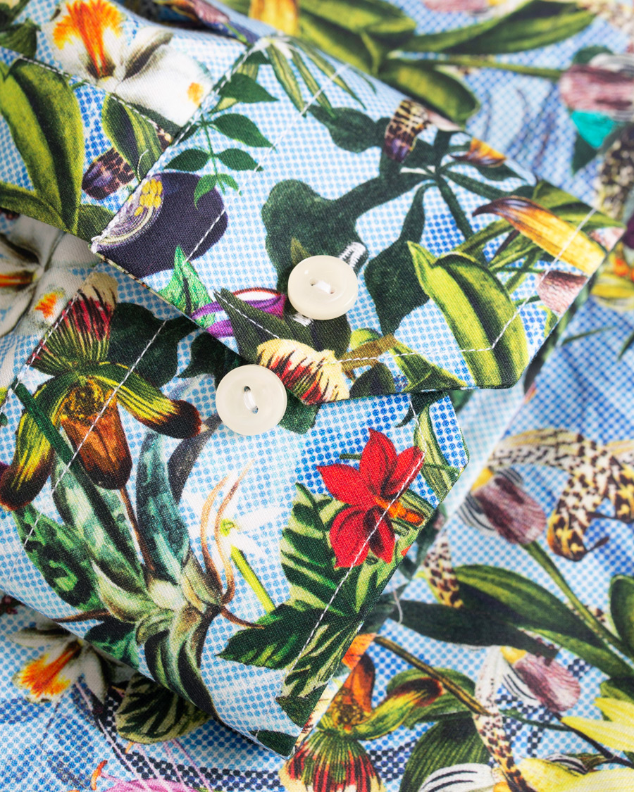 Hombres | Camisas | Eton | Slim Fit Twill Printed Flower Shirt Blue Green