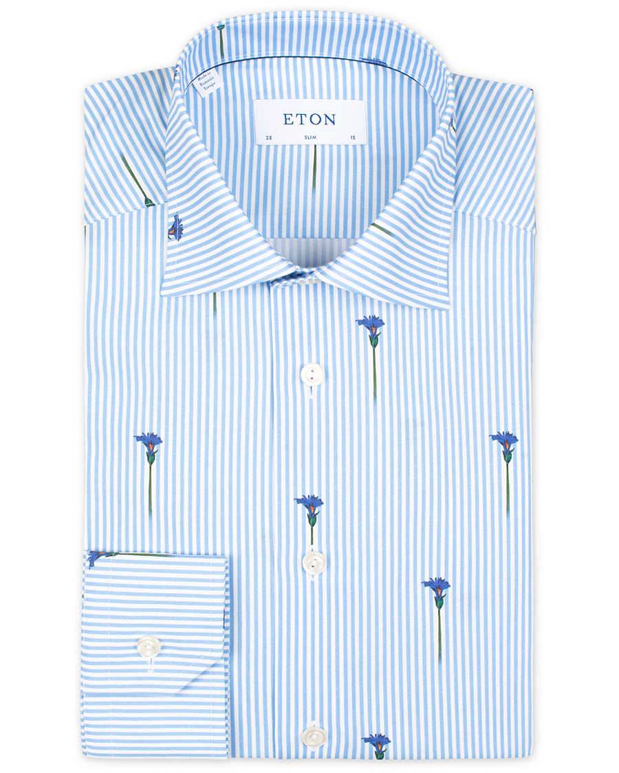 Hombres | Camisas | Eton | Slim Fit Poplin Flower Printed Striped Shirt White