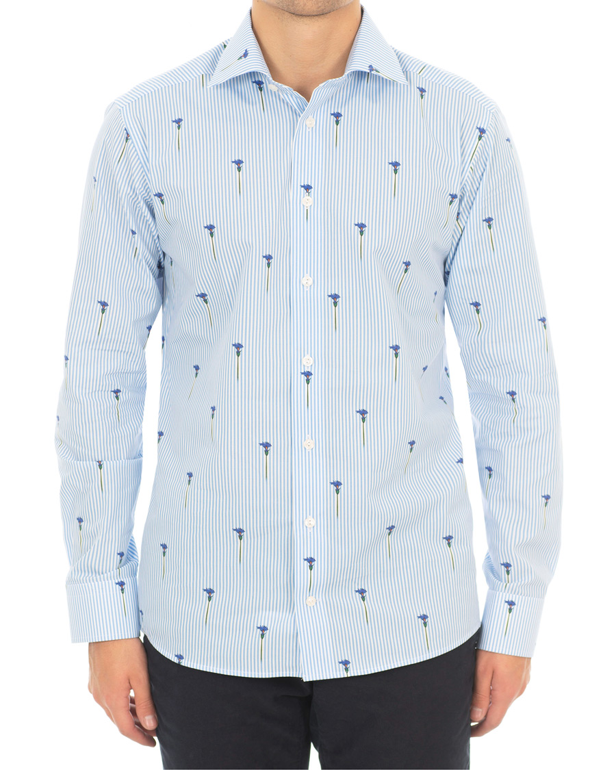 Hombres | Camisas | Eton | Slim Fit Poplin Flower Printed Striped Shirt White