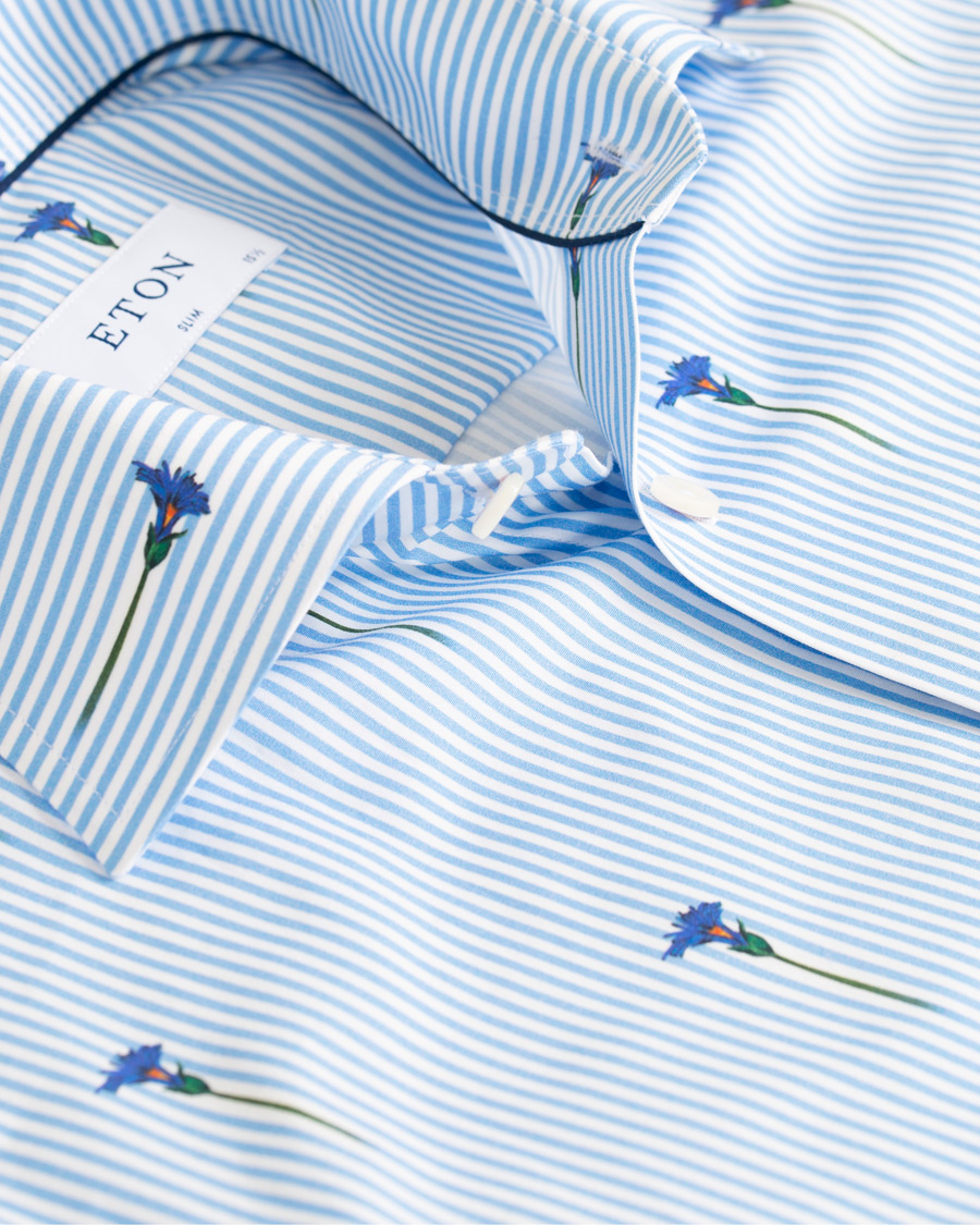 Hombres | Camisas | Eton | Slim Fit Poplin Flower Printed Striped Shirt White