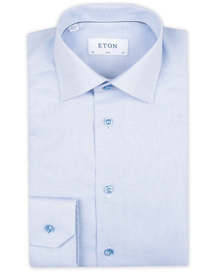 Hombres | Camisas | Eton | Slim Fit Micro Pattern Cutaway Shirt Light Blue