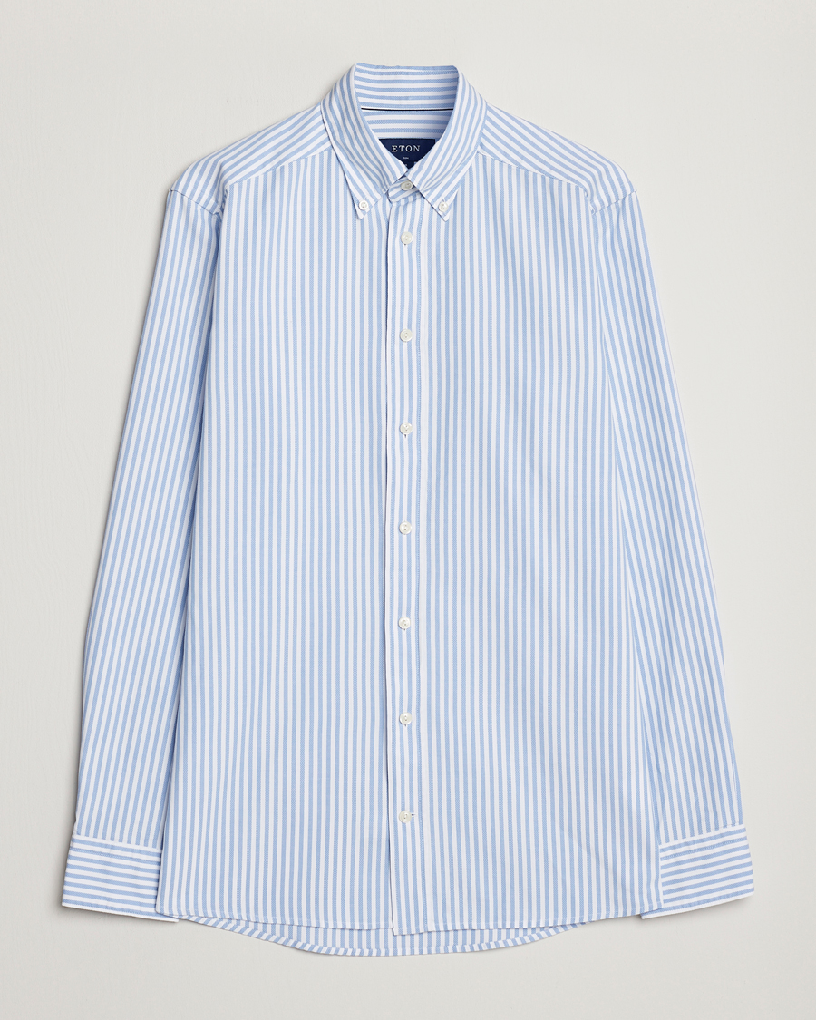 Hombres | Camisas | Eton | Slim Fit Royal Oxford Stripe Button Down Light Blue